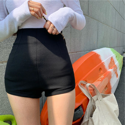 Women's High Waist A-Line Black Casual Shorts