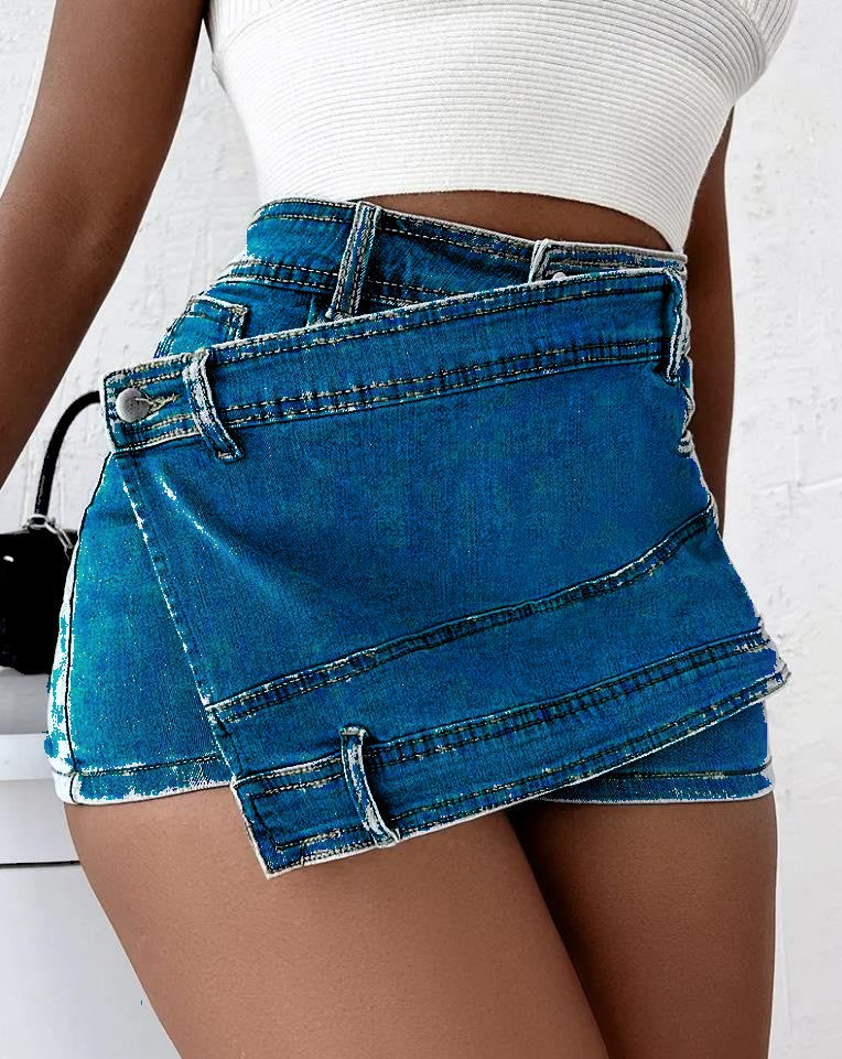 Women's High Waist A-line Denim Wide-leg Shorts
