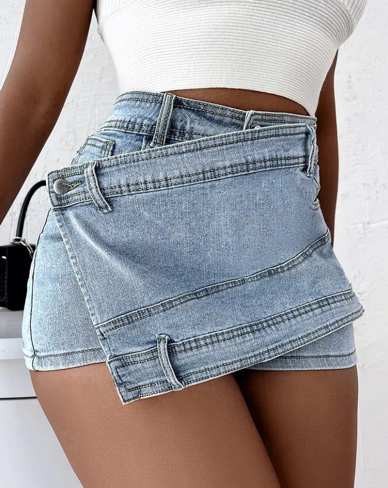 Women's High Waist A-line Denim Wide-leg Shorts