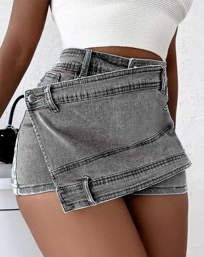 Women's High Waist A-line Denim Wide-leg Shorts