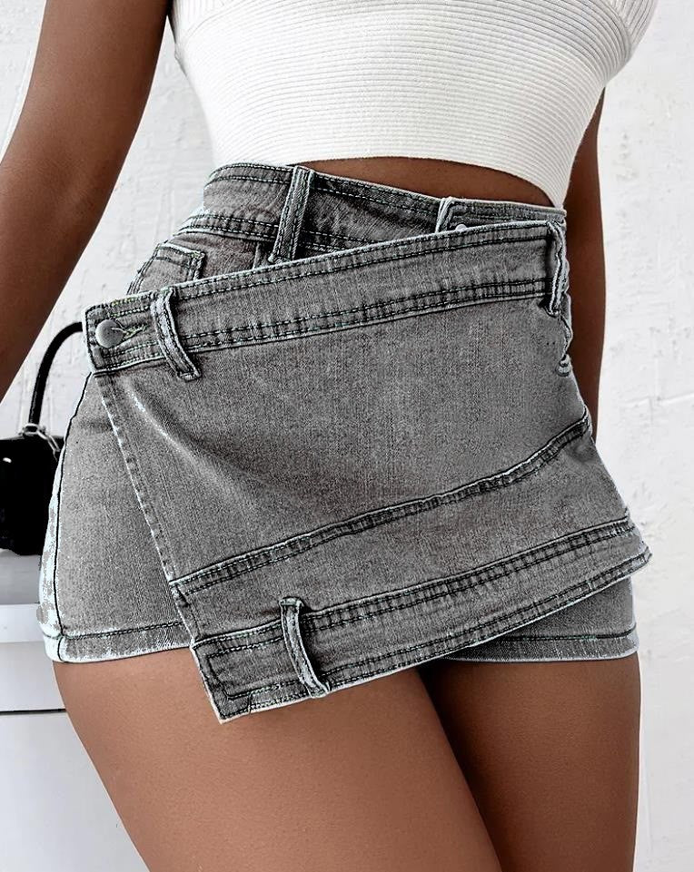 Women's High Waist A-line Denim Wide-leg Shorts