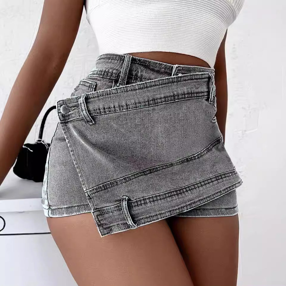 Women's High Waist A-line Denim Wide-leg Shorts