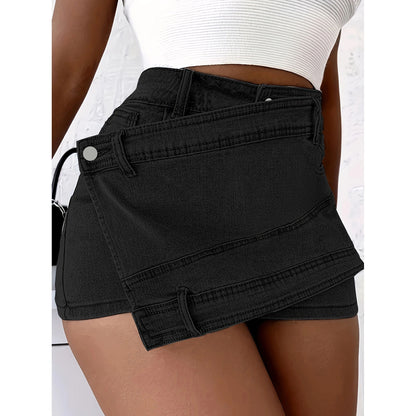 Women's High Waist A-line Denim Wide-leg Shorts