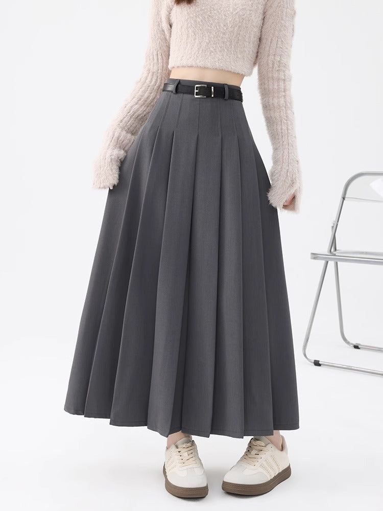 Women's High-Waist A-Line Pleated Mid-Length Skirt