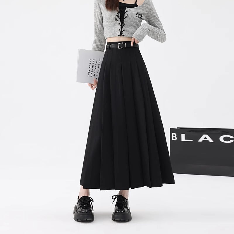 Women's High-Waist A-Line Pleated Mid-Length Skirt