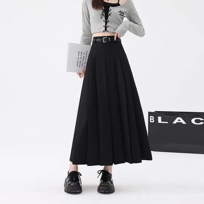 Women's High-Waist A-Line Pleated Mid-Length Skirt