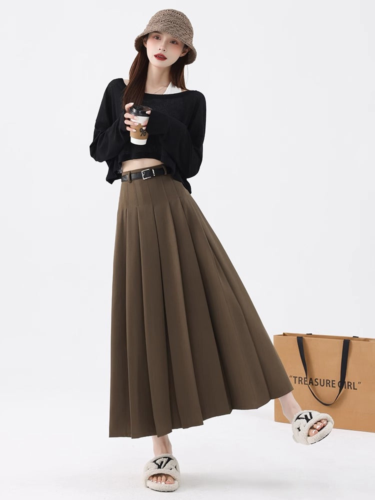 Women's High-Waist A-Line Pleated Mid-Length Skirt