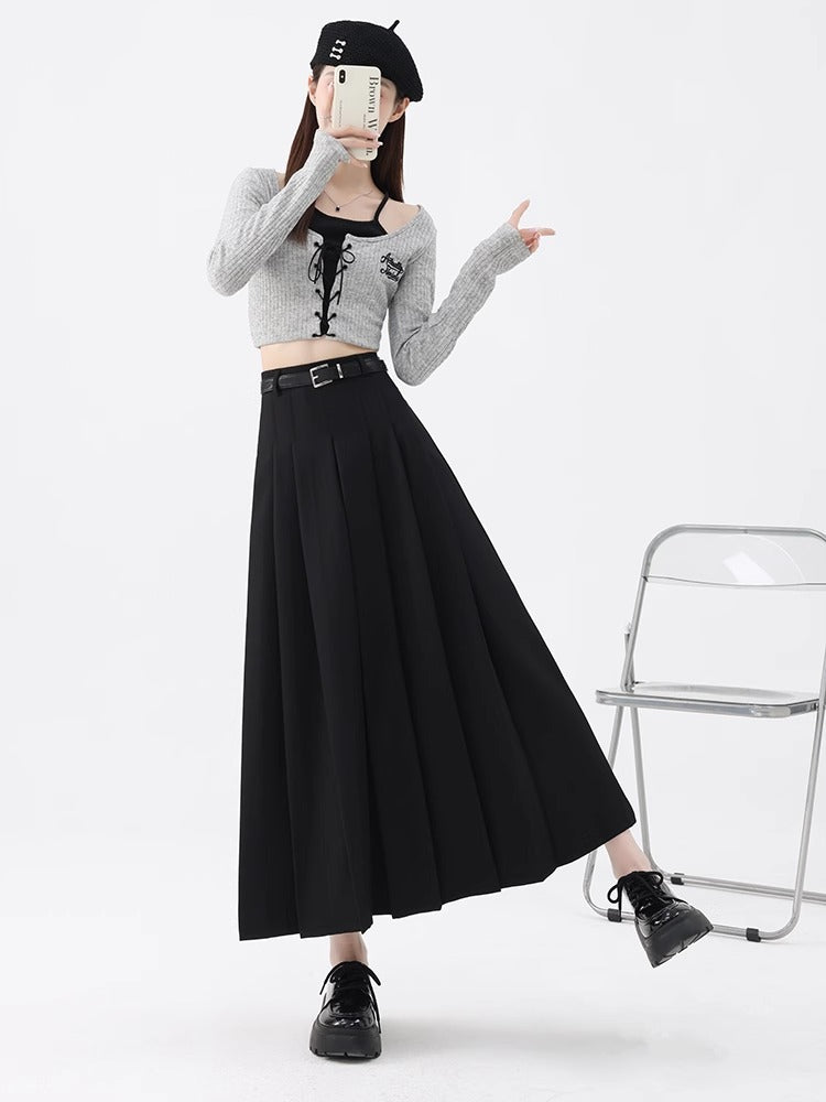 Women's High-Waist A-Line Pleated Mid-Length Skirt