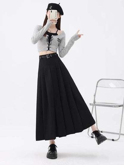 Women's High-Waist A-Line Pleated Mid-Length Skirt