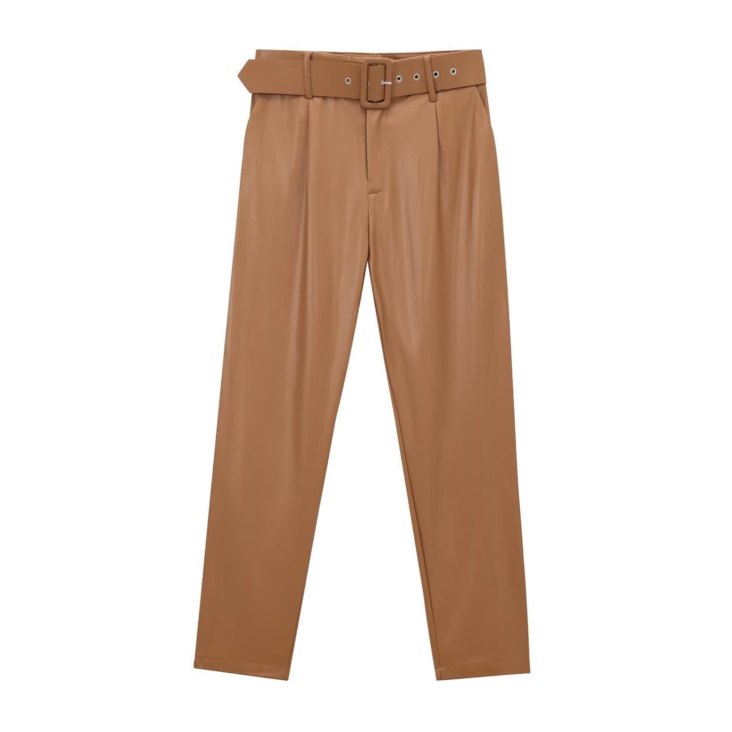 Women's High Waist Belted Leather Pants