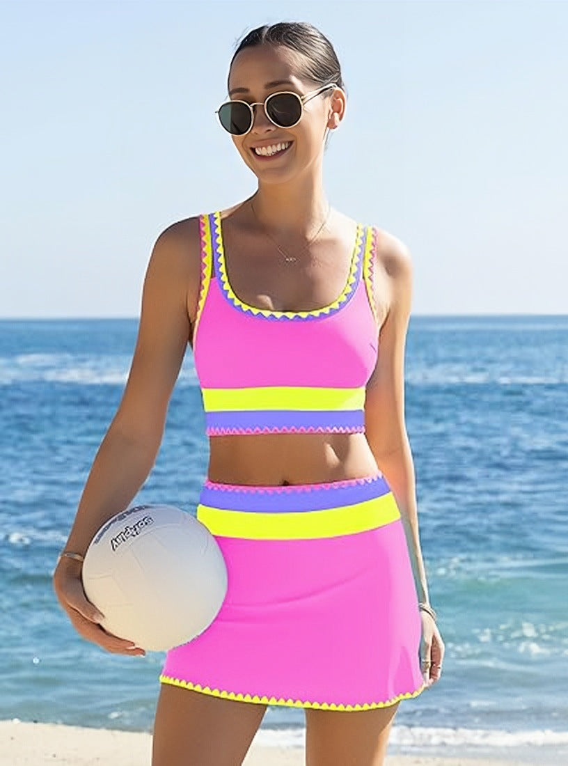 Women's High-Waist Bikini Set with Cover-Up Skirt