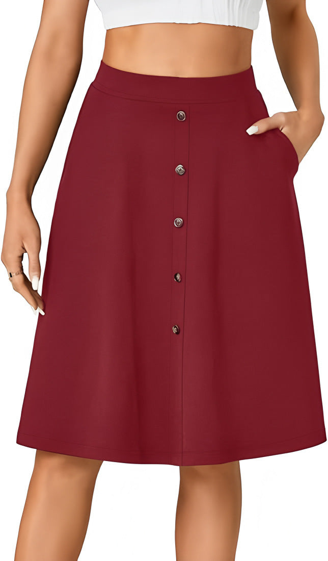 Women's High Waist Button Casual Skirt