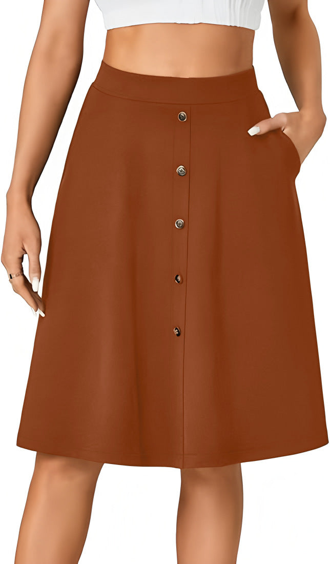 Women's High Waist Button Casual Skirt