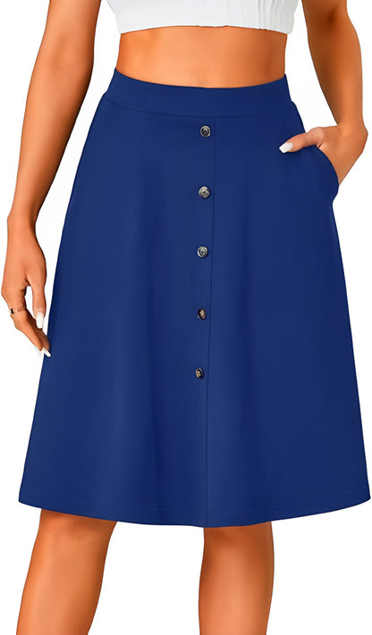 Women's High Waist Button Casual Skirt