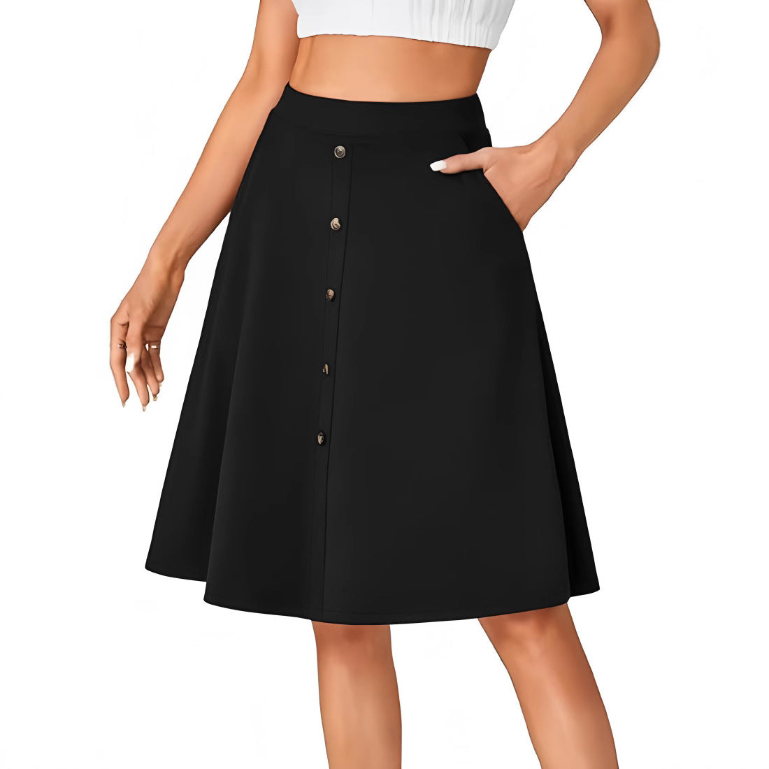 Women's High Waist Button Casual Skirt