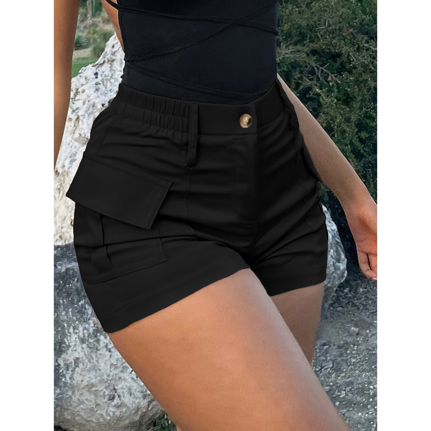 Women's High Waist Button Front Cargo Shorts