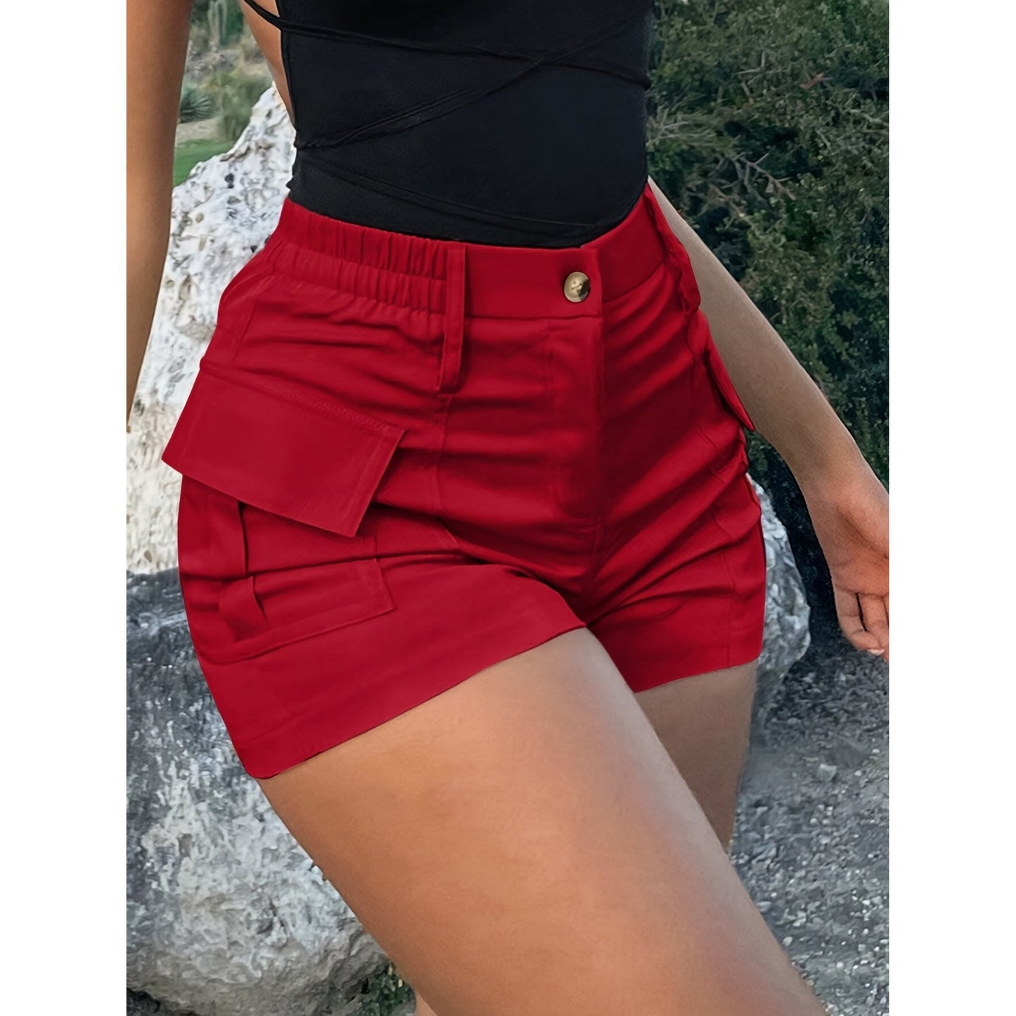 Women's High Waist Button Front Cargo Shorts