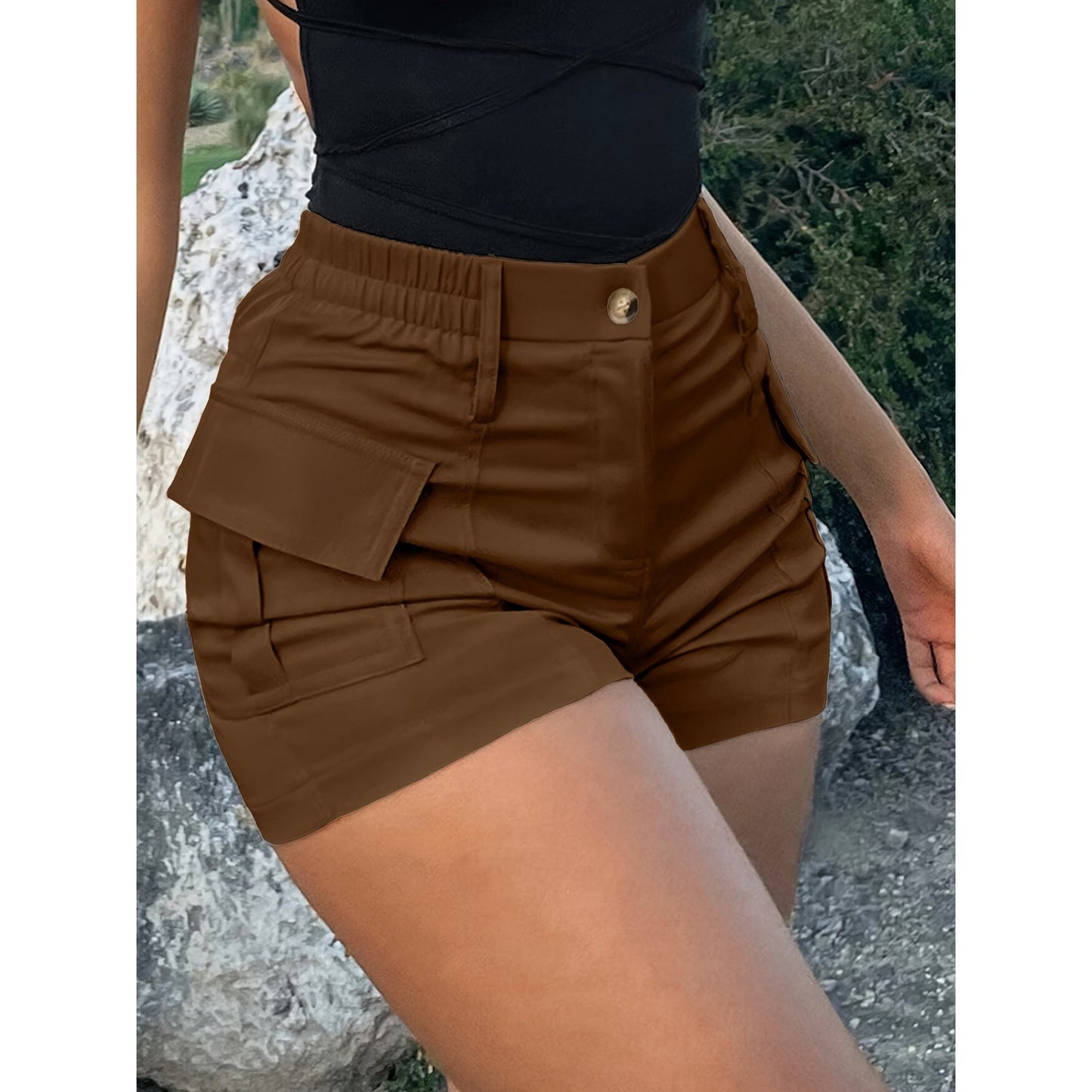 Women's High Waist Button Front Cargo Shorts