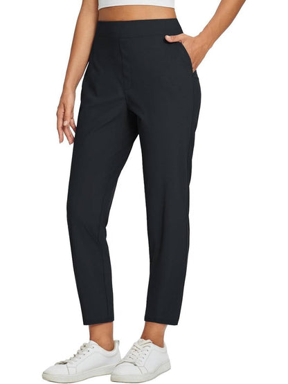 Women's High Waist Elastic Zipper Pocket Casual Pants