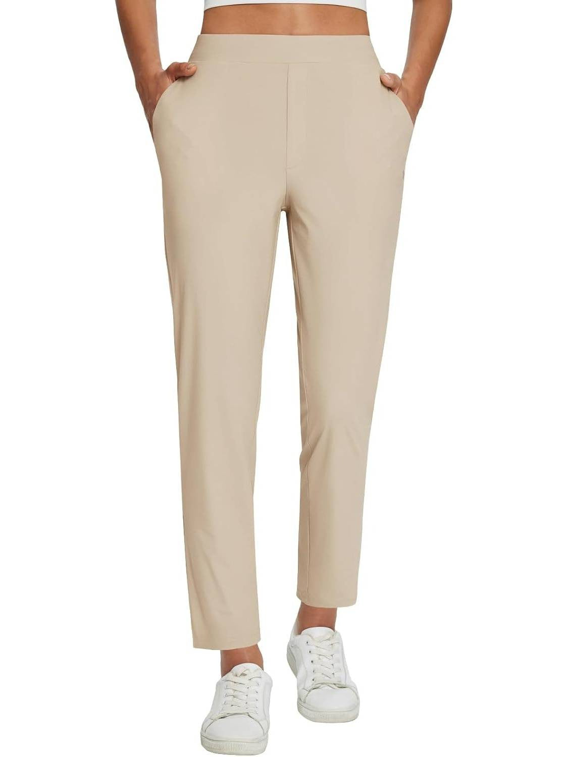 Women's High Waist Elastic Zipper Pocket Casual Pants