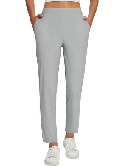 Women's High Waist Elastic Zipper Pocket Casual Pants