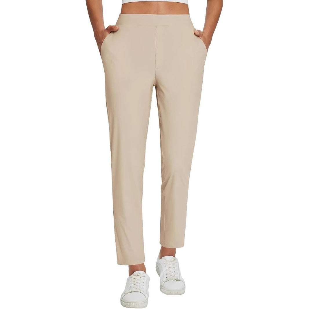 Women's High Waist Elastic Zipper Pocket Casual Pants