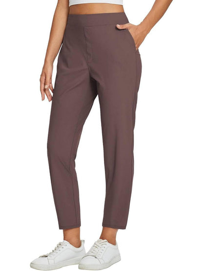 Women's High Waist Elastic Zipper Pocket Casual Pants