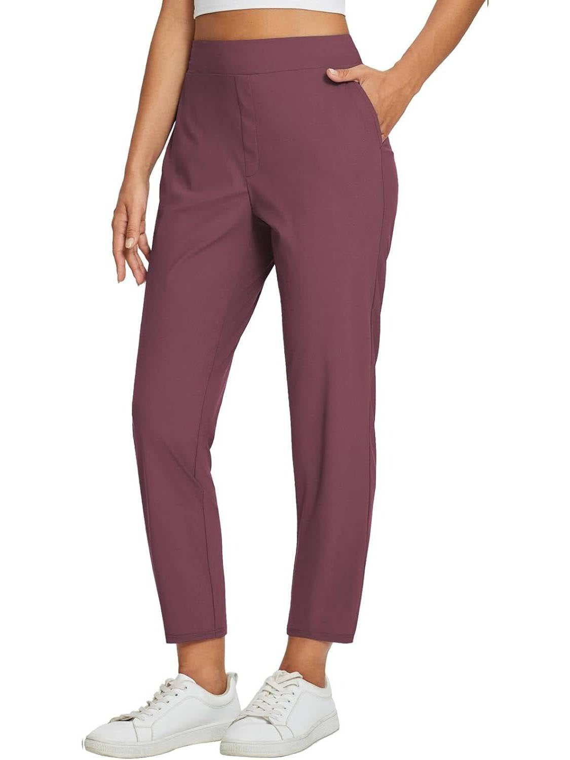 Women's High Waist Elastic Zipper Pocket Casual Pants