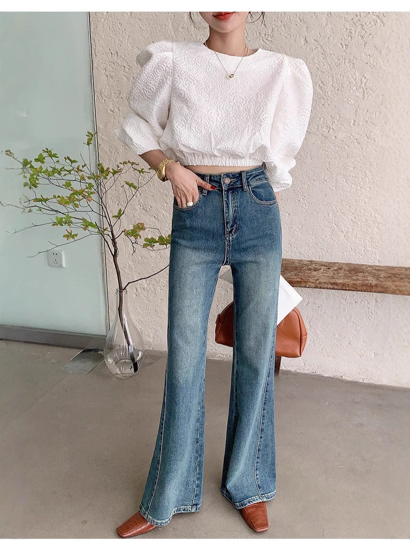 Women's High Waist Flared Denim Pants