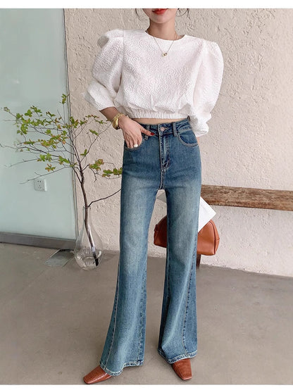 Women's High Waist Flared Denim Pants