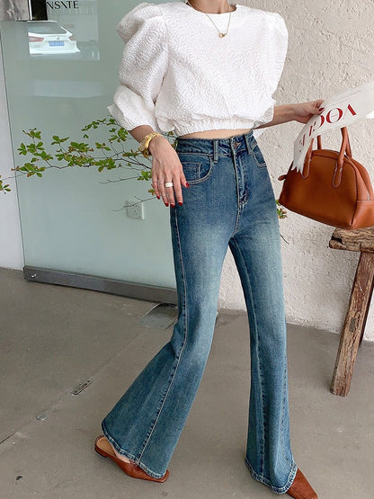 Women's High Waist Flared Denim Pants