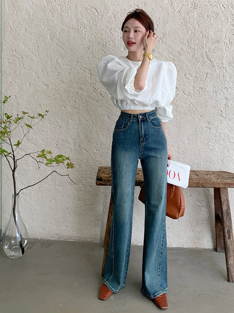 Women's High Waist Flared Denim Pants