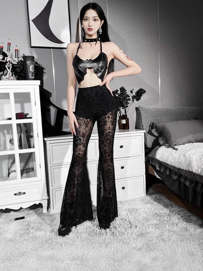 Women's High Waist Flared Lace Pants