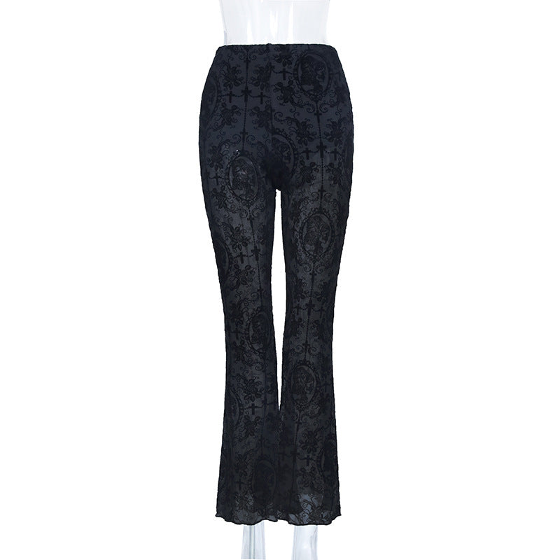 Women's High Waist Flared Lace Pants