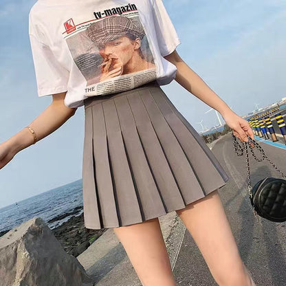 Women's High Waist Pleated Skirt with Built-in Safety Shorts