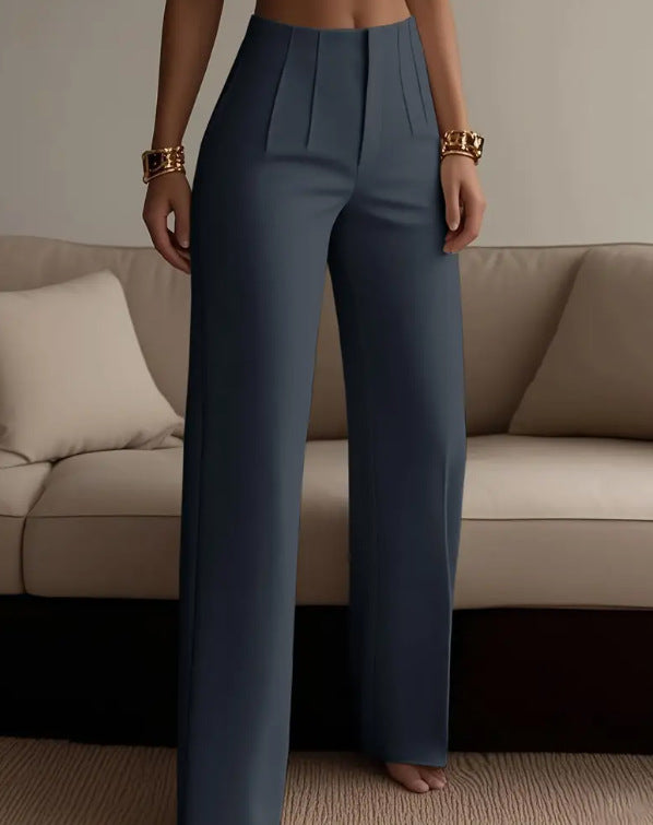 Women's High Waist Pleated Slim Fit Trousers