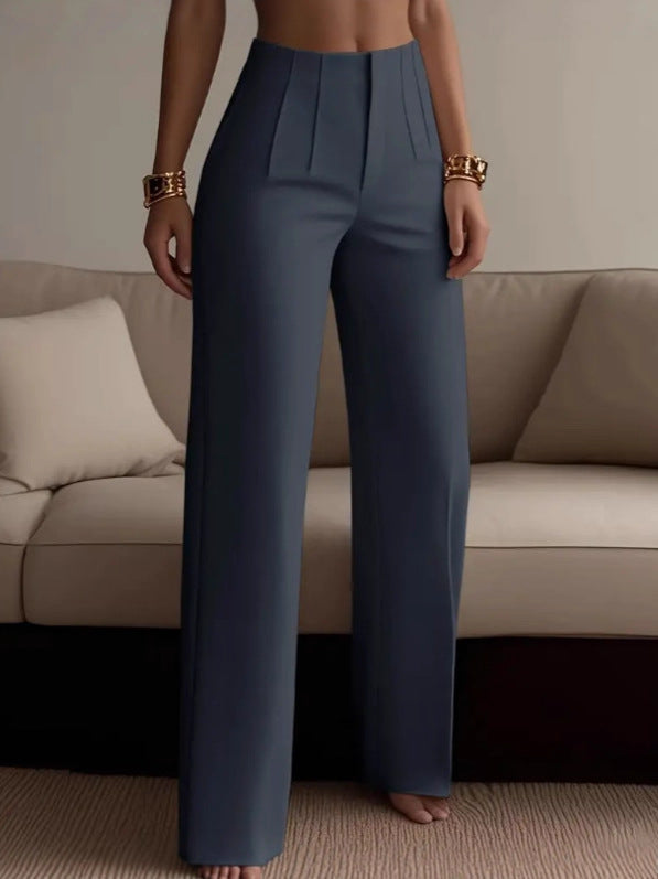 Women's High Waist Pleated Slim Fit Trousers