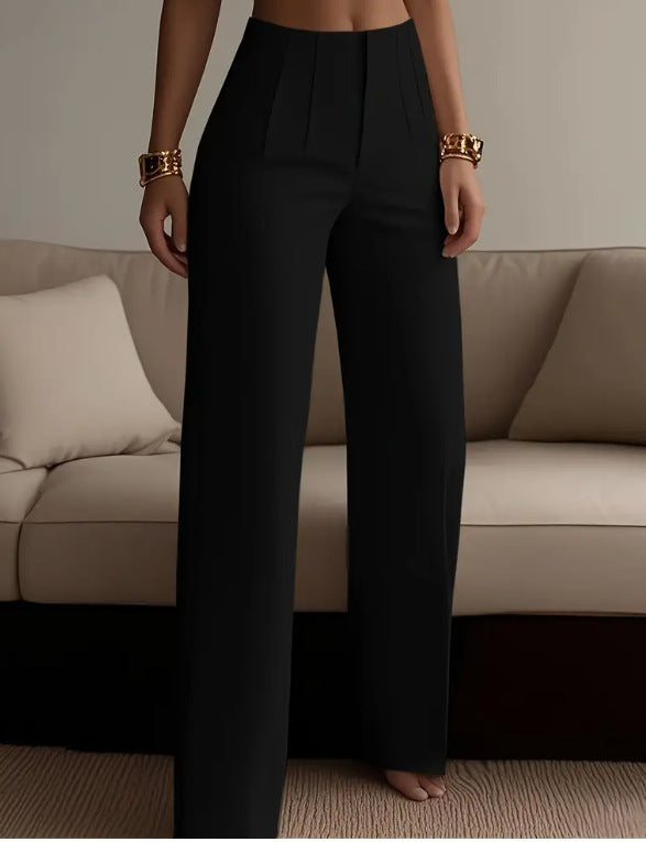 Women's High Waist Pleated Slim Fit Trousers
