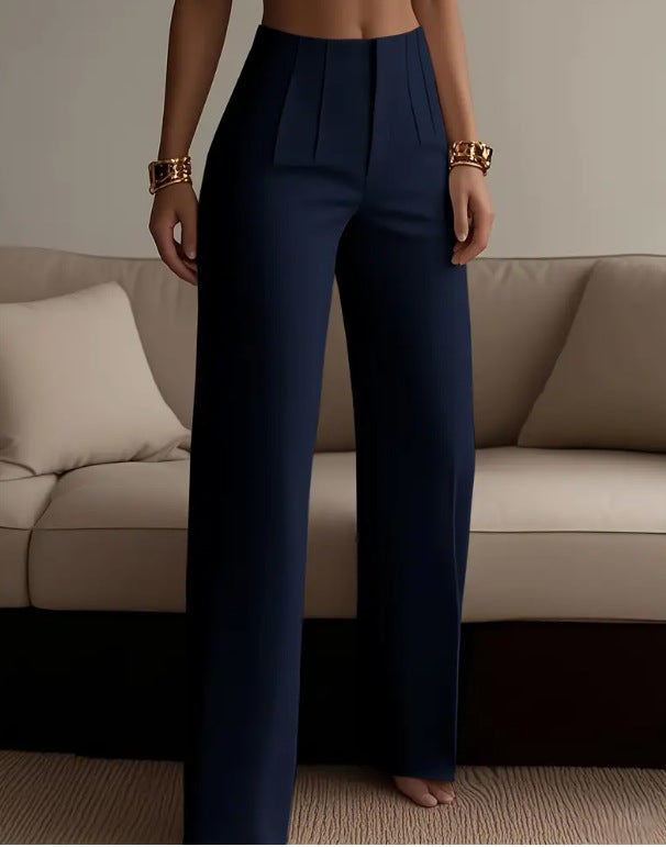 Women's High Waist Pleated Slim Fit Trousers