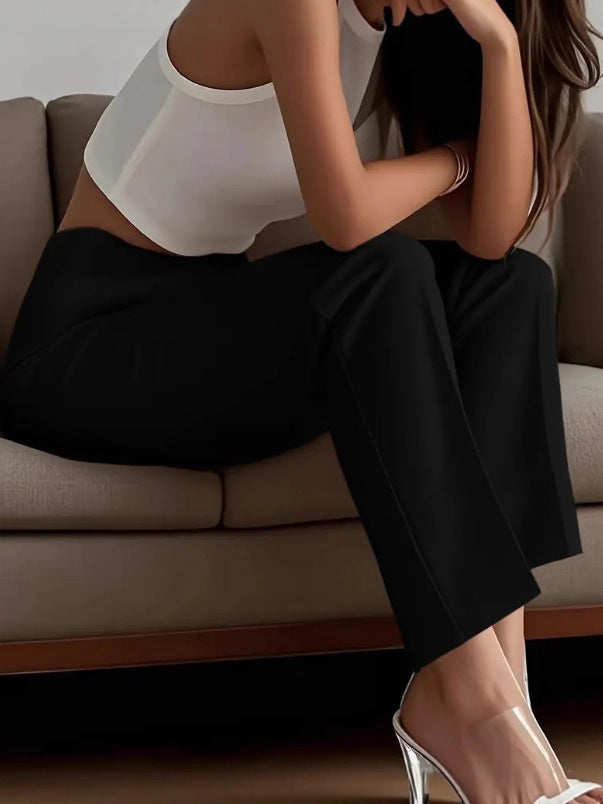 Women's High Waist Pleated Slim Fit Trousers