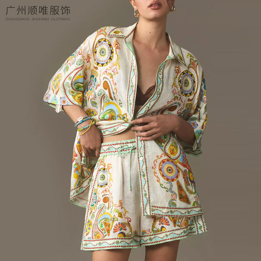 Women's High Waist Printed Casual Suit
