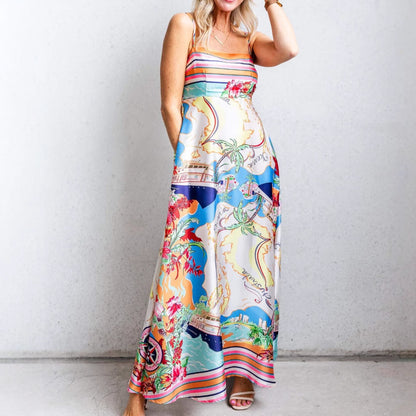 Women's High Waist Printed Sling Dress
