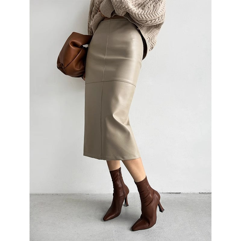 Women's High Waist PU Leather Pencil Skirt