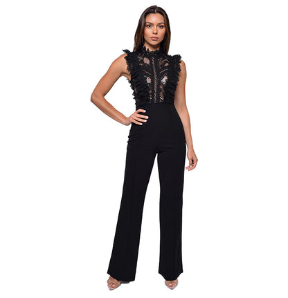 Women's High Waist Sleeveless Lace Jumpsuit