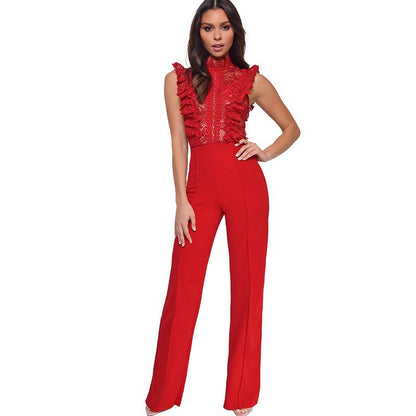 Women's High Waist Sleeveless Lace Jumpsuit
