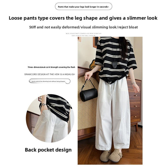 Women's High Waist Slim-fit Cropped Wide Leg Casual Pants