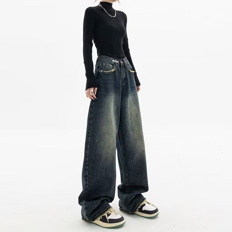 Women's High Waist Straight Leg Denim Pants