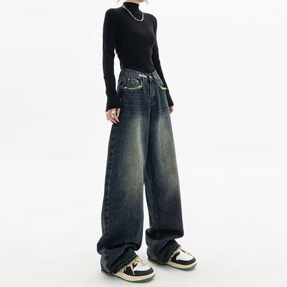 Women's High Waist Straight Leg Denim Pants