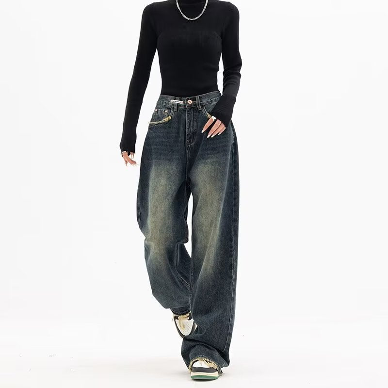 Women's High Waist Straight Leg Denim Pants