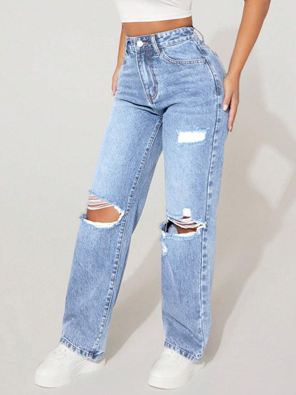 Women's High Waist Straight Leg Denim Pants